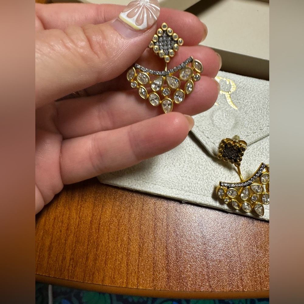 Elegant Gold Over Sterling Silver Women's Two-Way Earrings